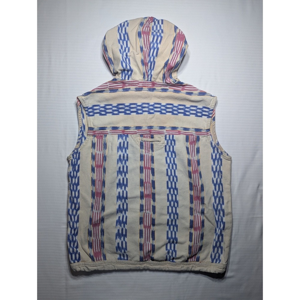 Vintage Kikomo Sleeveless Baja Poncho Hoodie Vest S Striped Cotton Boho Surf - Picture 4 of 6